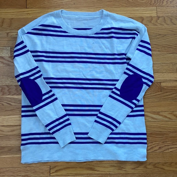 J.Crew Striped Elbow Patch Merino Wool Sweater - Picture 2 of 5